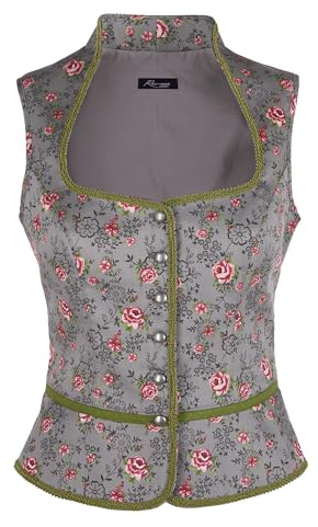 Ramona Lippert Leonie Corsage traditionnel pour femme avec motif de roses et boutons décoratifs, mode traditionnelle pour Dirndl et jean, gris, 46