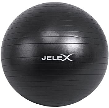 JELEX Fitness Yogaball, Gymnastikball mit 65 cm Durchmesser, inkl. Luftpumpe. Für Gleichgewichtstraining und zur Stärkung von Rücken, Rumpf und Bauch. Unisex. In Schwarz, Lila und Blau (Schwarz)
