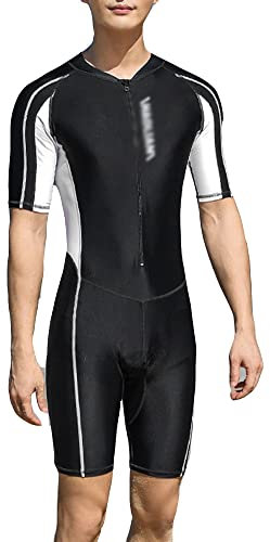 YAOTT Herren Einteiliger Badeanzug Kurzarm Badehose Surfanzug Zipper Badeshirt mit Shorts Gymnastikanzug Training Bademode Schwimmanzug Schutzkleidung Sonnenschutz Sonnenanzug Taucheranzug Schwarz XL