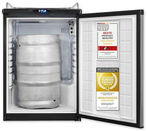 Exquisit Enfriador de cerveza, 163 litros, con dispositivo de dispensador, estantes de rejilla, tope de puerta intercambiable, 89 cm de altura, 42 dB, pantalla, BK160-HE-300G inox