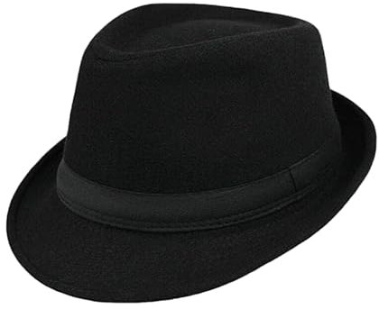 Klassischer Fedora-Hut für Herren, Filz, Manhattan-Gangster-Trilby mit Band, Unisex, strukturierter Trilby-Fedora-Hut (Größe: S), Schwarz2, MEDIUM