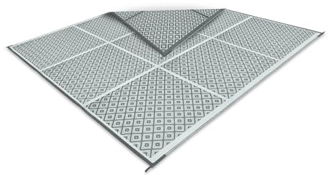 BERGER Outdoormatte Square 250x250 cm Í Zeltteppich Bodenplane atmungsaktiv, leicht & Wetterfest für Camping Í Outdoorteppich Picknickdecke weich mit Befestigungsschlaufen I Grau/Weiß wendbar