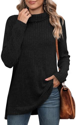 WIHOLL Early Fall Fashion Must Haves Oversized Sweaters Plus Size Women's Clothing Winter Turtlenecks Tunic Tops to Wear with Leggings Black Long Sleeve Shirts 2026 XL