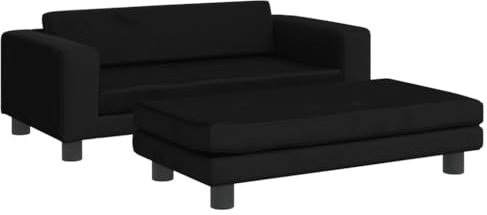 vidaXL Kindersofa mit Hocker, Couch für Kinder, Kindercouch mit runden Kanten, Kindersessel Minisofa Polstersofa Kindermöbel Sofa Kinderzimmer, Schwarz Samt