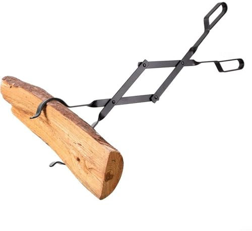 Zoegneer Kaminwerkzeug-Sets, schwarze Brennholzzange, Kaminzange, Kaminzange, Klappkaminzange, Kaminzange, 66 cm L x 6,3 cm B