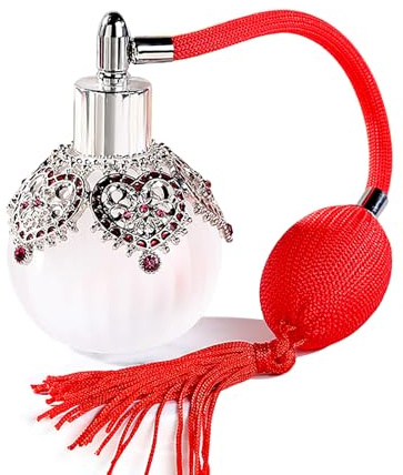 Joyeee Small Glass Perfume Empty Bottle, White Empty Refillable Scent Sprayer, Portable Perfume Case Fragrance Antique Bottle Decorative Crystal Perfume Decanter (1 pcs 50ml Perfume Spray Bottle)