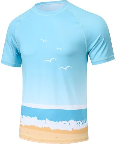 Huayuzh Rashguard T-shirt de bain anti-UV pour homme UPF 50+ Séchage rapide Léger Respirant Surf Randonnée Natation, Plage de 1 mer, XXL