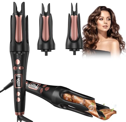 3 in 1 Automatic Hair Curler Set, UKLISS Hair Curler Automatic Rotating with 3 Barrels (0.75/1/1.25), Anti-Tangle Automatic Curling Iron with 5 Temperature, 60min Auto Shut-Off, Double Voltage