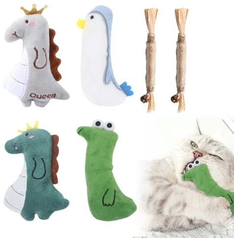 6 Stück Katzenminze Katzenspielzeug, Matatabi Stick, Interaktives Katzen Spielzeug Set, aus Katzenkissen mit Katzenminze Katzen Baldrian, Schmusekissen Katze, Gegen Mundgeruch