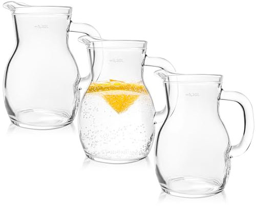 KONZEPT Carafe en verre 250ml 3 pièces, Pichet de table parfaite pour l'eau, le lait, les jus, Carafe à eau avec poignée ergonomique – Disponible en différentes tailles