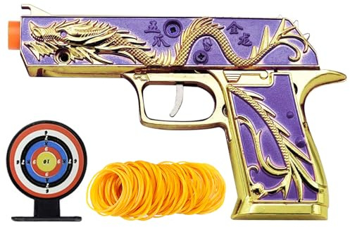 Golden Dragon Rubber Band Gun Toy Classic Upgraded Design Foldable Storage Comes with Rubber Band and Target (Purple)