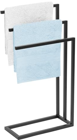 FRAMADO - Handtuchhalter Stehend - Handtuchständer Freistehend - BxTxH 45 x 21 x 84 cm - aus Metall, mit 3 Stangen und Anti-Rutschpads, Stabil, EU Produkt, ohne Montage - Badetuchhalter FORTE Schwarz