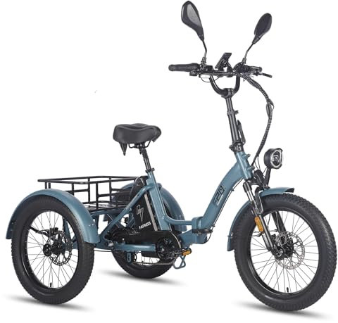 Fafrees Triciclo elettrico F20 Mate, Fatbike Pieghevole da 20 x 3,0, 3 Ruote, Batteria da 48 V/21 Ah, Triciclo Elettrico da Carico per Adulti e Anziani, Autonomia 85-115 KM, blu