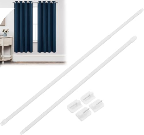 2 Piezas Barras de Cortina Extensible, 30-50cm Varilla Cortina Blanca, Barra cortinas extensible, No Requiere Taladrar, Barra de Abrazadera para Cortinas, para Ventanas, Librerías, Armarios
