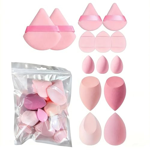 VYNZOR Set da 14 pezzi, puff cipria, mini puff cuscino, spugna beauty, mini miscelatore beauty, set di spugnette trucco, cipria triangolo, spugnetta cipria e fondotinta, trucco, spugna Rosa