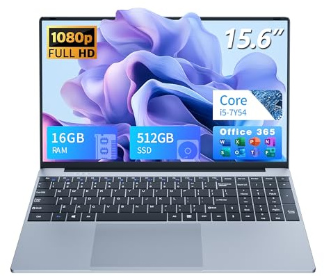 Ordenador Portátil 15.6 Full HD IPS Core i5-7Y54 hasta 3.2 GHz, 16 GB RAM SSD 512 GB, PC Portáti Win 11 + Office 365, Laptop Teclado Retroiluminado, Computadora Portátil HDMI USB3.0 WiFi 5 BT 4.2
