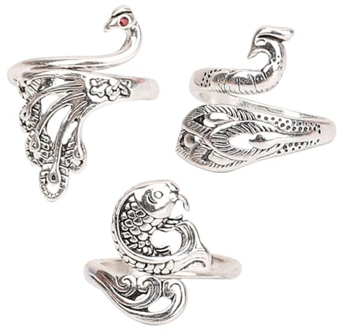 ARTSEWPLY 3 St Flätade Ringset Verktyg Öppna Fingerringar Virkringar För Virkning Virkad Spänningsring Stickning Fingeröglor Ringar Justerbara Stickringar Bohemisk Fingerring Silver