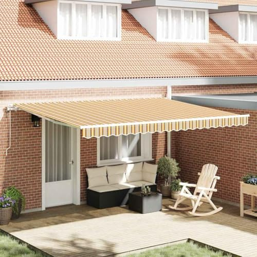 Mokuyary Infällbar markis flerfärgad 450 x 300 cm, flerfärgad, klämmarkis med handvev, balkongmarkis solskydd för fönster balkong terrass veranda