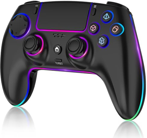 Controller Wireless Pro per PS5/PC/MAC/Steam Deck, Gamepad con 7 Colori RGB Personalizzabili/Joystick&Grilletti Effect Hall/Turbo/Giroscopio 6 Assi/Programmabile/Doppia Vibrazione/Batteria 1500 mAh