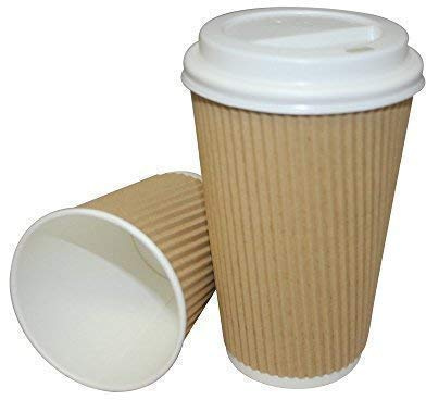 We Can Source It Ltd 200 x 12oz Ripple Brown Kraft Paper Cups - 3-PLY Disposable Insulated Coffee Cups with Secure White SIP Through Lids - Leak-Proof Durable Paper Cup for Tea, Coffee & Hot Beverages