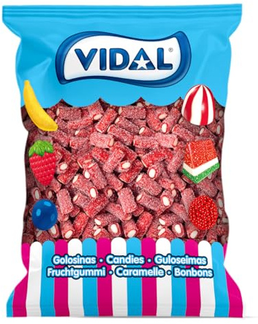 Vidal Golosinas. Dulcipica Boutique. Tacos de Regaliz Relleno con Cobertura Ácida y Sabor Fresa. Color Rojo. Bolsa 1 kg