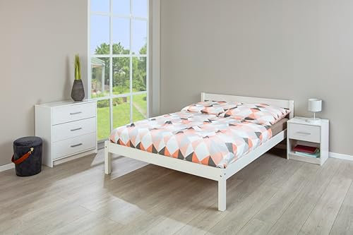 Inter Link – Holzbett - Massivholzbett - Doppelbett - Gästebett - Betgestell - Kiefer Massivholz - Weiß lackiert - 2 Liegeflächen - 140 x 200 cm - ohne Lattenrost - Vilmar