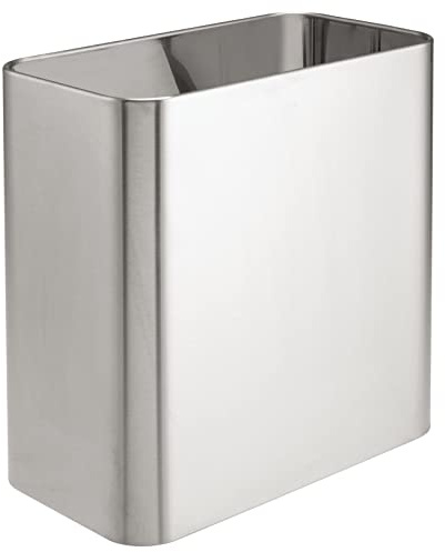 mDesign Small Metal 2.4 Gallon/9 Liter Trash Can Wastebasket Garbage Bin for Bathroom, Slim Rubbish Waste Bin Trashcans - Mirri Collection - Brushed Chrome