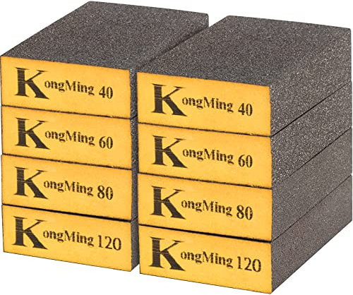 KONGMING Esponjas de Lijado 8 Piezas Grano 40 60 80 120 Esponja Abrasiva 68 X 100 X 26 mm Seco y Mojado para Pintura Masilla Barniz Madera Metal Lavable y Reutilizable