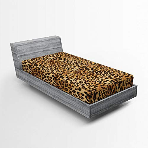 ABAKUHAUS Braun Ecru Spannbetttuch, Leopard-Druck, Soft Dekorativer Stoff Bettwäsche Rund-um Elastischer Gummizug, 90 x 200 cm, Braun Ecru