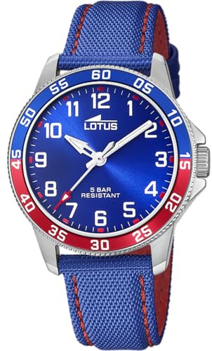 LOTUS Reloj Niño Analógico de Acero Inoxidable y Cuero Azul