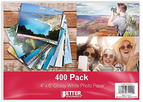Better Office Products Premium Glossy Photo Paper, 4 x 6 inch, 400 Sheets, 200 gsm, 4 x 6, 400-Count Pack