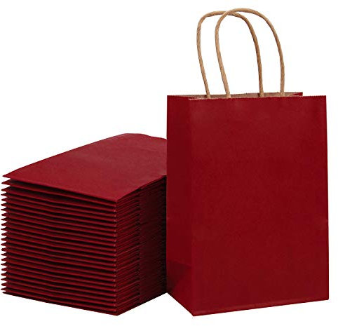 Loveinside 21X11X27 cm Bolsas de Papel Bolsas de Regalo Rojas Kraft Medianas a Granel con Asas para Cumpleaños, Boda y Fiesta Favores 25Pieza/Juego