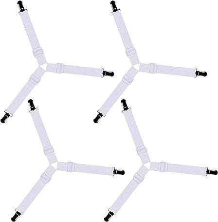 Bedecor Triangle verstellbare Bettlakenspanner, 4Stück, Weiß, elastisch, für die Ecken von Bett, Matratze oder Sofa (15-55cm)