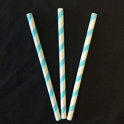 10mm Wide Jumbo Paper Straws for Milkshakes Smoothies Parties Drinks and Events (Blue Candy Stripe, 1000)
