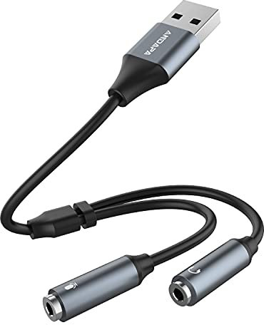 ANDAPA Scheda audio USB, scheda audio esterna con connettore per cuffie e microfono da 3,5 mm, compatibile con computer desktop e portatili Windows, Mac e Linux, nonché con PS5.