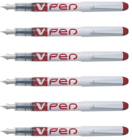 Pilot Pack of 6 Disposable Fountain Pens Erasable V-Pen Medium Nib Redaa