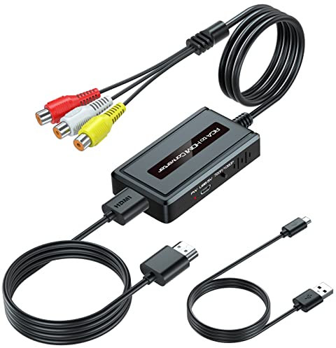 EASYCEL Convertidor Hembra RCA a HDMI con Cable HDMI + Cable RCA para N64/PS2/Wii con Macho RCA, Adaptador Compuesto CVBS AV a HDMI con Interruptor de Salida HDMI 720P/1080P