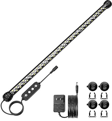 SEAOURA Led Aquarium Light with Timer, Submersible Aquarium Plant Light, Fish Tank Light with Auto On/Off, 3 Lighting Modes, Adjustable Brightness, 10W (48cm)