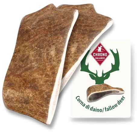 ChronoBalance-L Corno di Cervo Daino per Cani, Confezione da 2, 100% Naturale, Osso di Cervo, Cura Dentale, Giocattolo per Cani, Ricco di Minerali e Nutrienti, Lunga Durata
