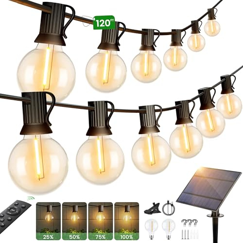 Torkase Catena Luminosa Esterno Solare Giardino - 36M 120ft G40 LED Lampade Solari Da Giardino Luci Gazebo da Esterno Per Balcone Feste Patio Matrimonio