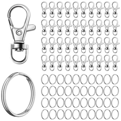 80 llaveros de acero inoxidable pequeños mosquetones para manualidades, anillos de mosquetón con articulación giratoria (plata)