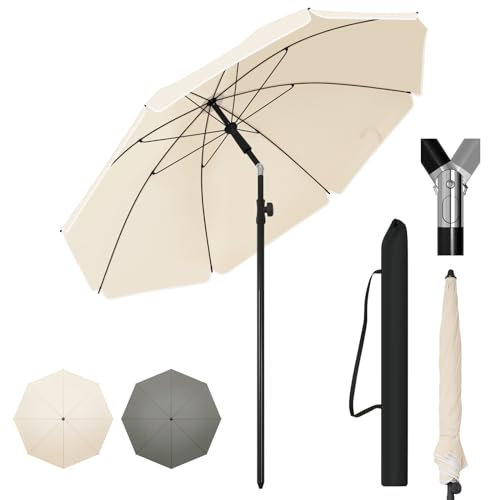 WOLTU Parasol de Jardin Extérieur, Parasol Plage, Fonction d'inclinaison et Hauteur Réglable, pour Balcon, Terrasse, Plage, Marché, Anti-UV, Sac de Rangement, φ 155 cm Beige