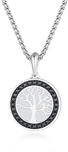 GAVU Collar Hombre Acero Inoxidable, Cadena Plata Hombre con Colgante Árbol de la Vida 50cm