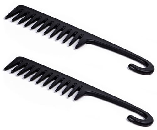 YATEICBC 2 PCS Pettine a Denti Larghi,Pettine a Denti Larghi,Pettine arricciacapelli, Pettine Vintage,Pettine da Doccia con Gancio,Antistatico,Pettine per Capelli,Strumenti per Parrucchieri (Nero)