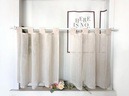 Daliena Lot de 2 rideaux brise-bise - Courts - Aspect lin - Modernes - Avec passants semi-transparents - Couleur unie - (l x H 60 x 45 cm) - Sable