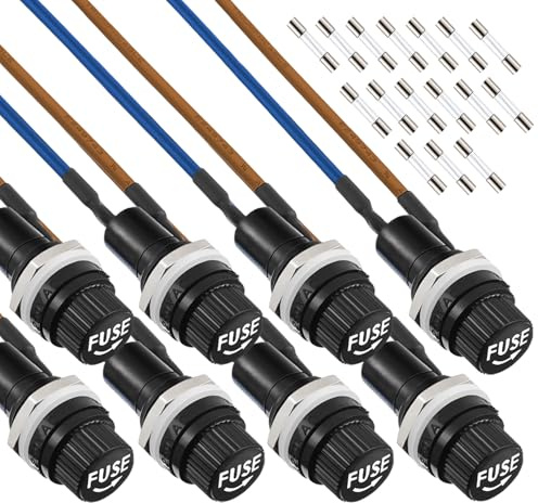 EPLZON 6x30mm Black Screw Cap Fuse Holder 250 VAC 10 A 125 VAC 15 A con alambres presoldados y kit de fuse de vidrio rápido 10A/15A.