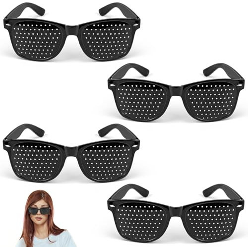 NISENTIA Rasterbrille, 4 Stück Lochbrille für Augentraining Original Rasterbrille Augentraining Pinhole Glasses mit Faltbaren Bügeln Augentrainer Lochbrille für Augentraining zur Entspannung Schwarz