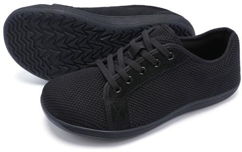 Barefoot Shoes for Women Wide Fit Outdoor Walking Lightweight and Breathable Ladies Trainers Zero Drop Sole Minimalist Running Sneakers All Black UK 6.5