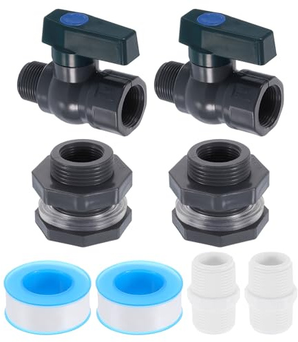 QUARKZMAN 1 Juego Lluvia Barril Grifo Kit, Plástico Lluvia Barril Espita con 3/4 GHT Mamparo Accesorio, Jardín Manguera Adaptador y Rosca Sellado Cinta para Agua Tanque Acuario, Gris
