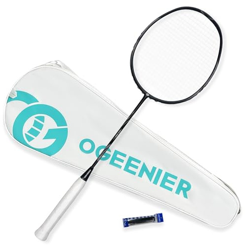 OGEENIER Raqueta de bádminton de fibra de carbono, ligera, profesional, incluye bandas de agarre y funda para raqueta de volante